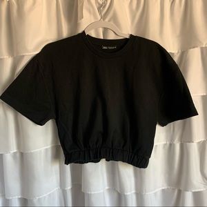 ZARA CINCHED BASIC BLACK CROP TOP